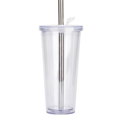 China Custom 700ML sustainable reusable 24oz cold and hot drinks double wall acrylic plastic boba cup with straw for sale