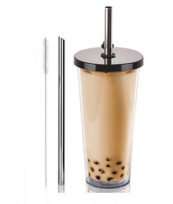 China Sustainable Custom Reusable Double Wall 24oz Plastic Tumbler Cup With Straw for sale