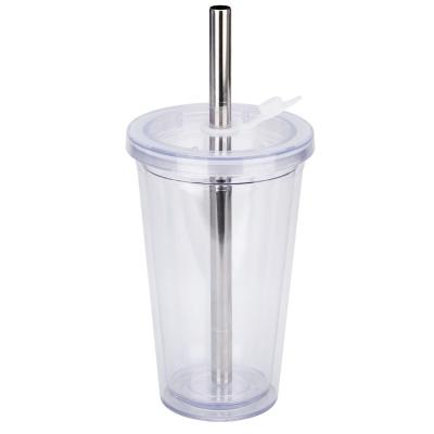 China Sustainable Reusable 16oz Custom Plastic Cups With Lid And Straw for sale