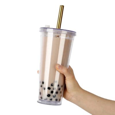 China 16oz 22oz Double Wall Sustainable Bubble Tea Plastic Cup With Lid And Straw for sale