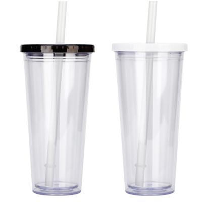 China 500ml BPA free sustainable plastic double walled boba tumbler reusable cup with straw for sale