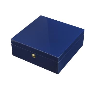 China MDF Recyclable Wooden Box /Eco-Friendly Wooden Gift Packaging Box For Jewelry High Quality Glossy Blue Lacquered Box In Stock for sale