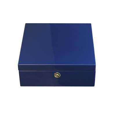 China Recyclable Wooden MDF Box High Grade /Eco-Friendly Painting Glossy Blue Wooden Luxury Jewelry Storage Box With Custom Logo Gift Box In Stock for sale