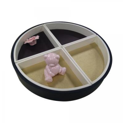 China Multifuntional Universal Separator Round Storage Serving Wood Leather Tray for sale