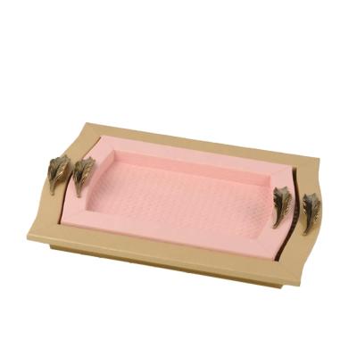 China 2021 Morden Factory Direct Supply PU Tray With Gold Leaf Handles for sale