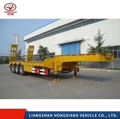 China 80 Tons Heavy Duty Excavator Transport Low Loader with Steel and Hydraulic Extendable for sale