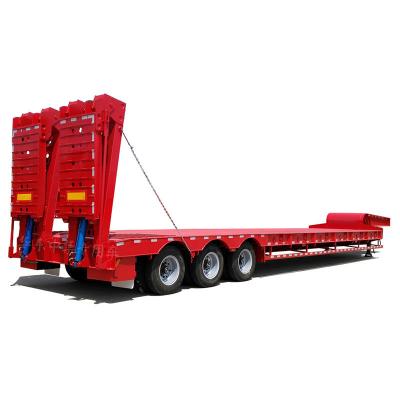 China 80t Telescopic Low Flatbed Truck Trailer 3 Axle Lowbed Semi Trailer with High Strength for sale