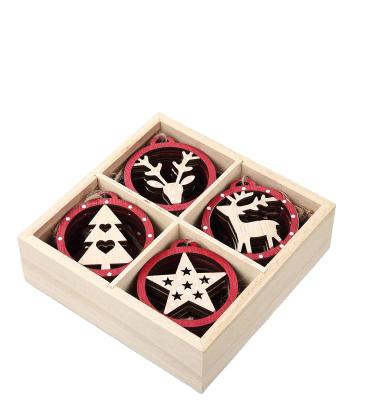 China Top 24 Wooden Christmas Tree Deer Reindeer Star Pendants With 18 Stickers Christmas Tree Decorated for sale