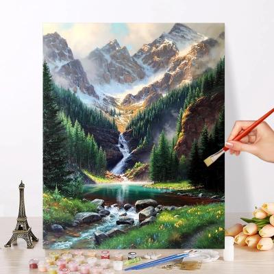 China DIY Abstract Pictures By Numbers Mountain Landscape Painting Lake Landscape Kits Drawing Canvas Art Home Decoration Hand Painted for sale