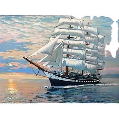 China Waterproof Diy Oil Painting By Number Wall Art Picture Drawing Kit Painting Paintworks Sea Sailboat With Brushes Christmas Decor Decorations for sale