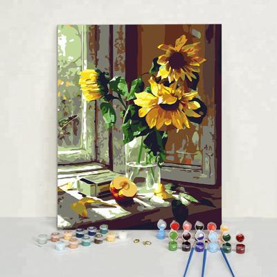 China Beautiful Abstract Acrylic Painting Sunflower DIY Painting By Numbers Canvas Painting for sale