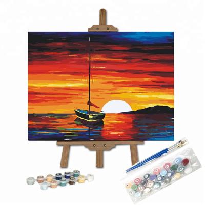 China Abstract DIY Dye Canvas Painting Sailboat Sunset Sea Acrylic Paint By Numbers Kits for sale