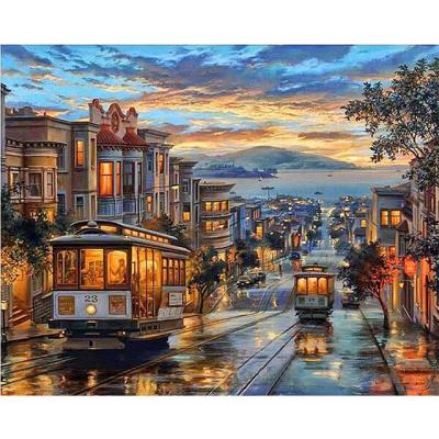 China Abstract Factory Direct Digital Painting Art City Sunset Oil Painting Paint By Numbers On Canvas With Frame Wholesale for sale