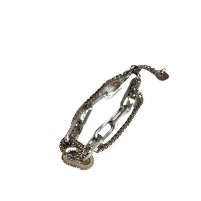 China FASHIONABLE double layer bracelet chain female diamond titanium steel does not fade cool wind hand contracted accessories for sale