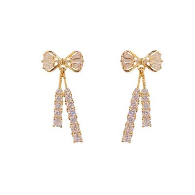 China FASHIONABLE South Korean Fashion Designer 14K Gold Plated Zircon Bow Micro Set Earrings for sale