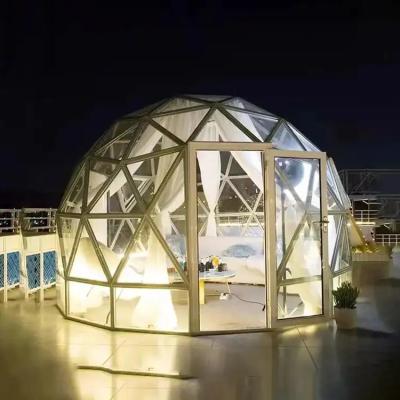 China Extended Type Newest Outdoor Geodesic Dome Tent 5M Double-Layer Laminated Tempered Glass Glamping Dome Tent for sale