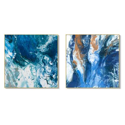 China Blue Modern Wall Art Artist Canvas Design Modern Artwork Pictures Summer Abstract Oil Painting Blue Modern Waterlines for sale