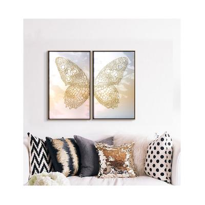 China Art Decor Creative Design 100% Fabric Handmade Nail Artwork 3D Living Room Decoration Gold Butterfly Wall Art Painting Decor for sale