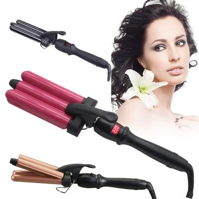 China 3 Barrel Ceramic Hair Curler Crimper Rose Gold Mermaid Hair Wand Magic Curling Hair Curler With Log for sale