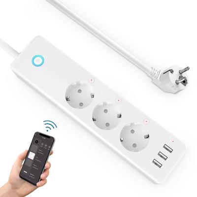 China Commercial Bestseller Amazon Alexa/Google Ports tuya ac travel wifi Smart Power Charging Strip Universal Ties 10A 3 USB for sale