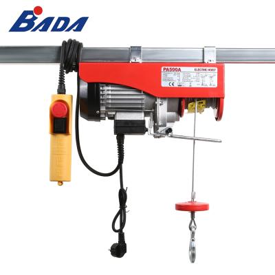 China Hotels Construction 220/230V 900W 12/6m Wire Rope 500kg Capacity Electric Winch Hoist for sale