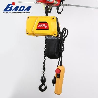 China Building Material Shops Single Hook 120/230V 500/430w 300kg Electric Chain Hoist With Remote Control for sale