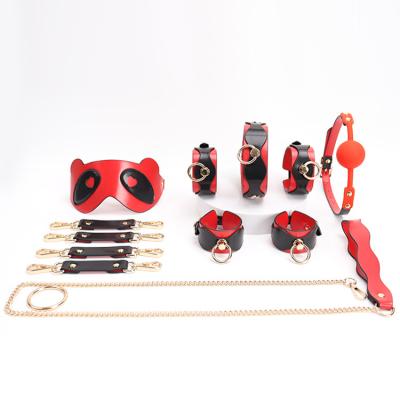 China Best Selling BDSM Game BDSM Handcuffs Bondage Group Fetish Leather Latex Leather Binding Kit SM Toy Set for sale