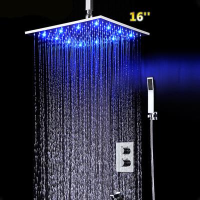 China Without Slide Bar 304 Stainless Steel 16 Inch Bathroom Led Shower Head Copper Turkey Smart Rain Shower Set for sale