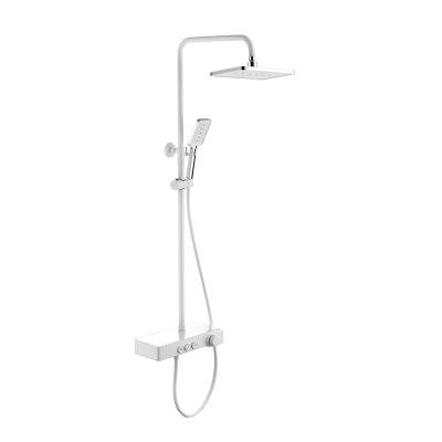 China Wholesale Professional Luxury White Bathroom Thermostatic Rainfall Shower Faucets Slide Bar Set With Hand Held for sale