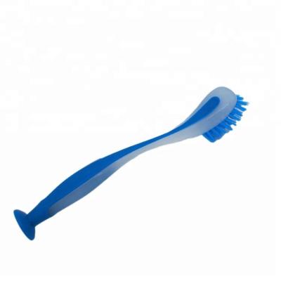 China Stocked Plastic Kitchen Cleaning Brushes Long Handle Dish Scrub Brush With Sucker for sale