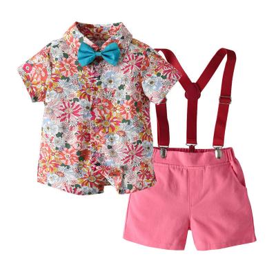 China Casual Boys Printed Shirt And Short Pants 2 Pcs Solid Boys Kids Clothing Sets for sale