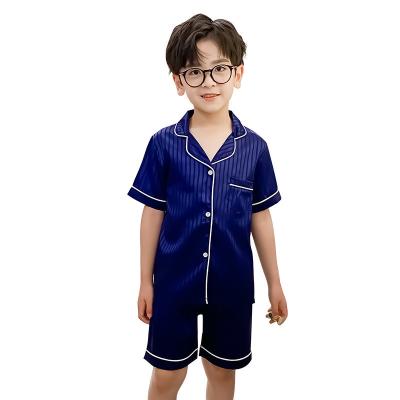 China Summer Boys Satin Pajamas New Short Sleeve Homewear Breathable Silk Children's Clothing Set Big for sale