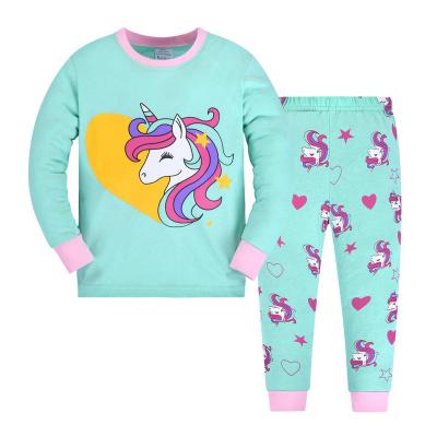 China Breathable girls unicorn pajamas sets new Amazon girl home wear clothing children's o-neck girls cotton pajama set factory price for sale