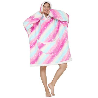 China SHINY Starry Fleece Flannel Fleece Azul Anti-bacteria Printing Lazy Hoodie TV Covers Girls Flannel Cape Sofa Quilt Blanket Blanket Unicorn for sale