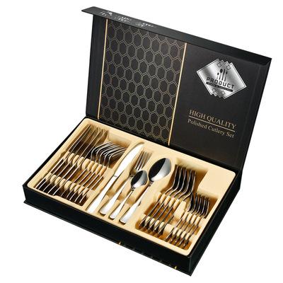 China Sustainable Amazon Flatware 16pcs Stainless Steel Knife And Fork Reusable Cutlery Set With Box for sale