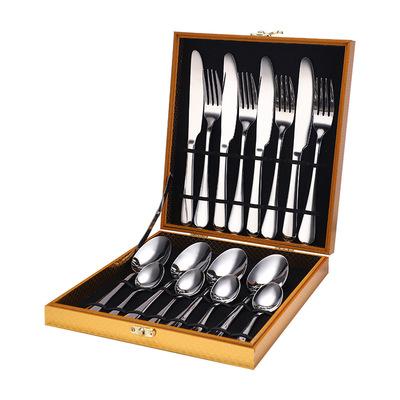 China Viable 16 Pieces Stainless Steel Dinnerware Set Knife Spoon Fork Custom Cutlery With Wooden Box for sale