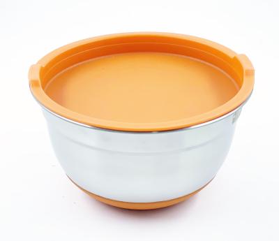 China Stainless Steel Viable Non-slip Silicone Bottom Egg Mixer Salad Bowl With Lid Food Storage Bowl for sale