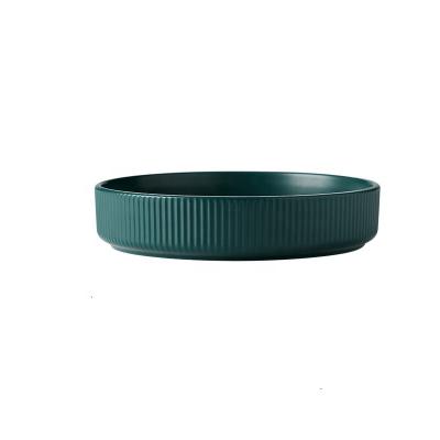 China Sustainable Ceramic Nordic Dishes 8.5 Inch Round Stripe Ceramic Pasta Dishes For Restaurant Or Home for sale