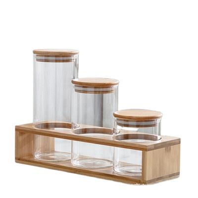 China Airtight Multifunctional Glass Food Containers Sustainable Glass Storage Tank With Lid Shelf for sale