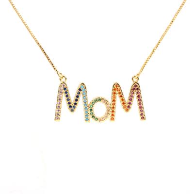 China Environmental Friendly Fashion Brass Gold Plated Jewelry Charm Pendant Custom Cubic Zirconia Mum Necklace With Letters for sale