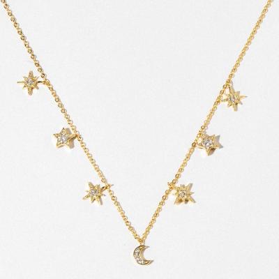 China Fashion Landy Sterling Silver Diamond Necklace Trendy 18K Gold Star Moon Necklaces for sale