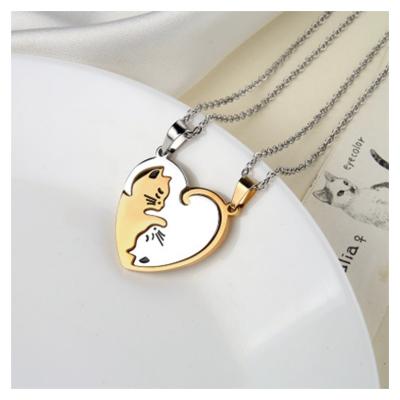 China Good Friend Friendship Necklace Half Heart Couples Cat Pendant CLASSIC Stainless Steel Jewelry for sale