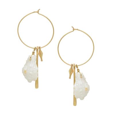 China New gold spring TRENDY circle earring natural stones and druzy crystals jewelry geode drop earrings for sale