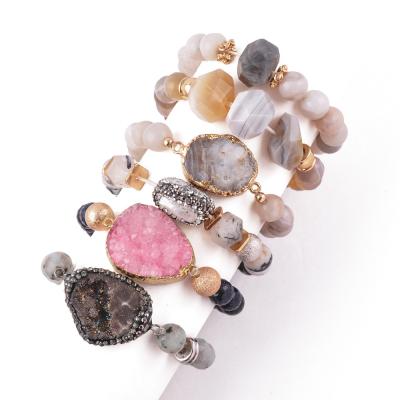 China FASHIONABLE wholesale jewelry stretch druzy charm beaded crystal gemstone natural stone bracelet for sale