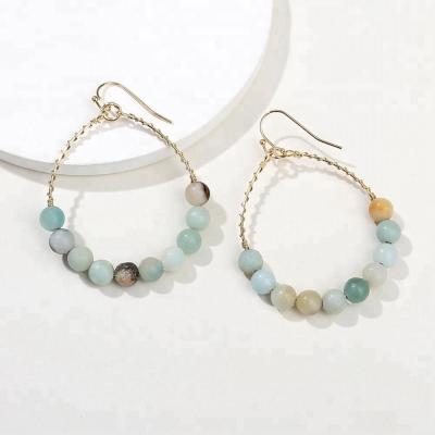 China New Ethnic Circle Gold Plated Amazonite Stone Natural Gemstone Circle Handmade Bohemian Beaded Earrings for sale