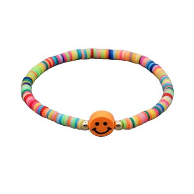 China BOHEMIA Summer Women Beach Handmade Colorful Flat Disc Bead Smile Jewelry Soft Polymer Clay Bracelet for sale