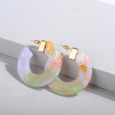 China 2019 Acrylic Fashion Bohemia Unique Three Colors Circle Acetate C Shape Fancy Earrings For Women for sale