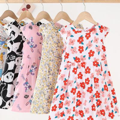 China Polyester Girls' dress Children's skirt cotton silk princess dress Summer Korean version floral skirt baby nightdress set for children for sale