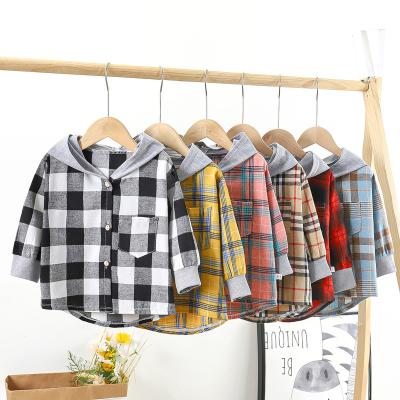 China Polyester Children's Spring and autumn shirt for boys hooded plaid shirt for sale