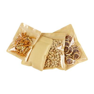 China Biodegradable Recyclable Front Kraft Paper Back Bag Doypack Transparent Ziplock Pouch Dried Fruit With Window for sale